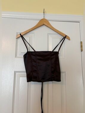 H&M Satin Spaghetti Strap Crop Top in Black